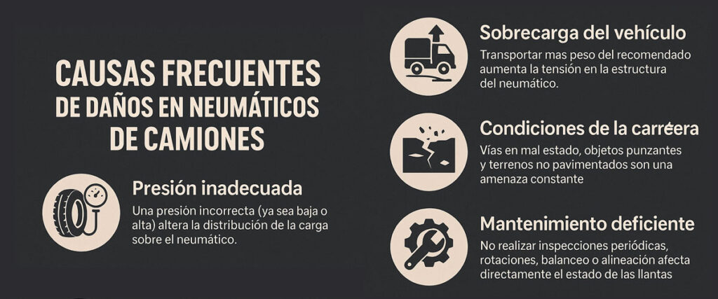 Causas frecuentes de daños en llantas de camiones
